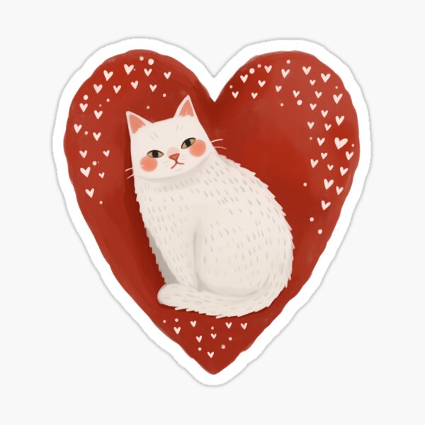 Vista previa del artículo con la obra «Gato blanco en el corazón», diseñado y vendido por Buckwheatbowl.