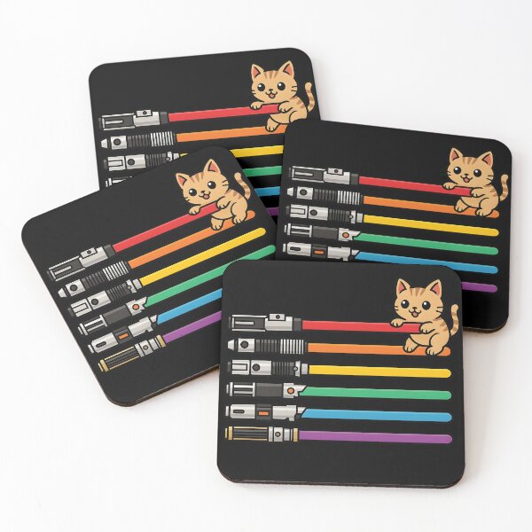 Item preview, Funny Rainbow Lightsaber Cat Sticker – Cute Vector Kitten Climbing Colorful Laser Sword – Nerdy Geek Gift Idea designed and sold by WAUZ.