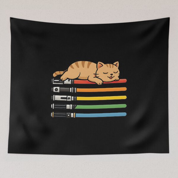 Item preview, Rainbow Lightsaber Kitten Sleeping – Vector Art Design, Cute Digital Artwork for Fans designed and sold by WAUZ.
