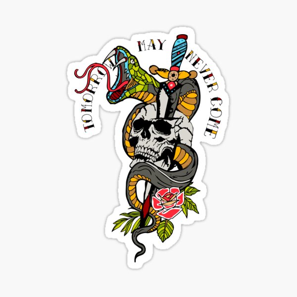 Item preview, skull tomorrow never come may skull dagger snake flower rose tattoo designed and sold by Achille3777.