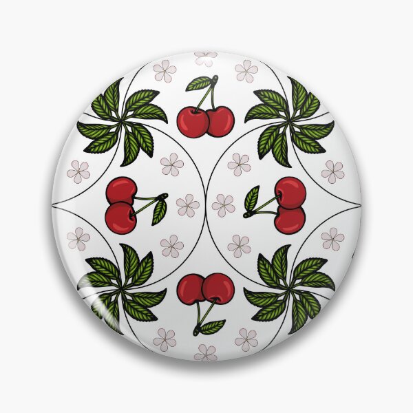 Item preview, Illustrated Cherry Fruit & Blossom Circle Grid Pattern designed and sold by Elatedowl.