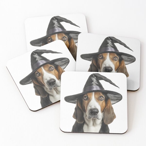 Item preview, English Foxhound dog Wearing Halloween Witch Hat designed and sold by LazyOwlStore.