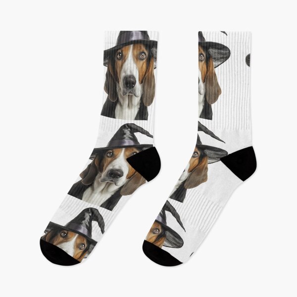 Item preview, English Foxhound dog Wearing Halloween Witch Hat designed and sold by LazyOwlStore.
