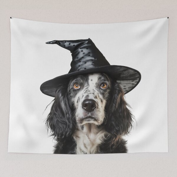 Artikelvorschau, English Setter Hund trägt Halloween Hexenhut entworfen und verkauft von LazyOwlStore.
