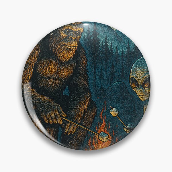 Item preview, Bigfoot and Alien Roasting Marshmallows – Funny Cryptid Camping designed and sold by NatIntrovertSoc.