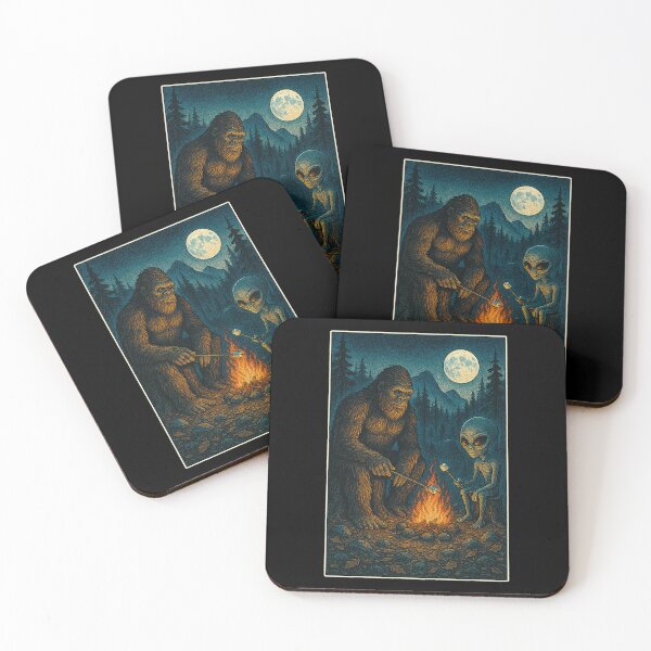 Item preview, Bigfoot and Alien Roasting Marshmallows – Funny Cryptid Camping designed and sold by NatIntrovertSoc.