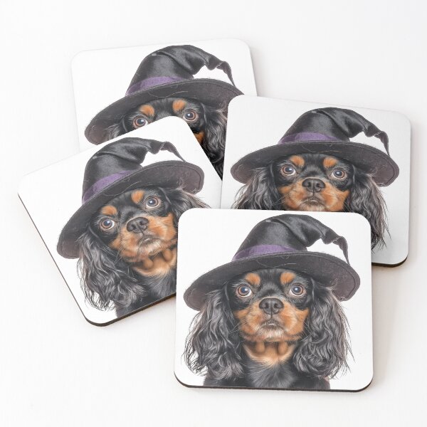 Item preview, English Toy Spaniel dog Wearing Halloween Witch Hat designed and sold by LazyOwlStore.