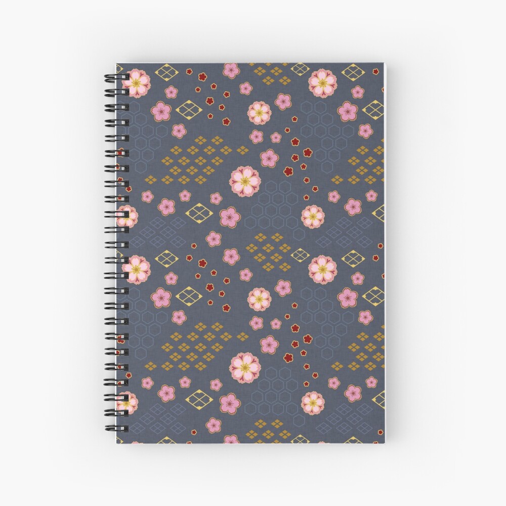 Sakura Traditional on Navy Blue Spiral Notebook