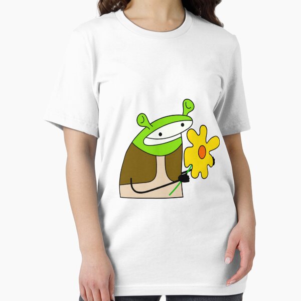 Vista previa del artículo con la obra «Shrek flower meme. I got you this flower, because it's pretty, and you're pretty But I like you anyway!», diseñado y vendido por DibujandoPorfa.