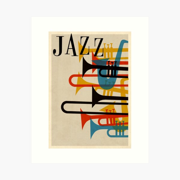 Item preview, jazz retro 1950s style poster beatnik midcentury modern design artwork designed and sold by adrienne75.