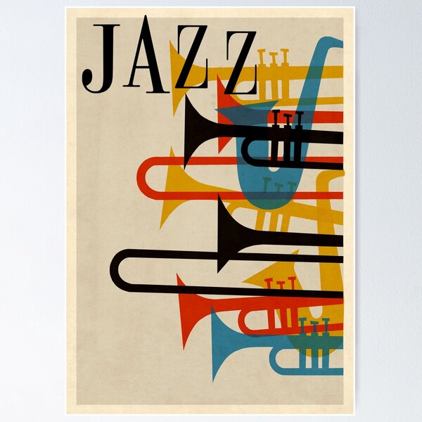 Item preview, jazz retro 1950s style poster beatnik midcentury modern design artwork designed and sold by adrienne75.