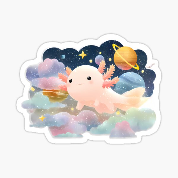 Vista previa del artículo con la obra «Kawaii Axolotl in Space - Pegatina Galaxia de ensueño», diseñado y vendido por Kawaii Drops .
