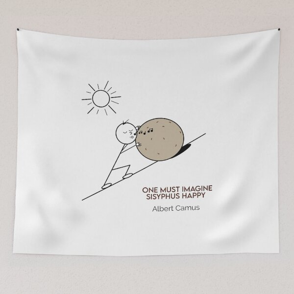 Item preview, One Must Imagine Sisyphus Happy Singing - Philosophy Cartoons designed and sold by JoyfulSisyphus.