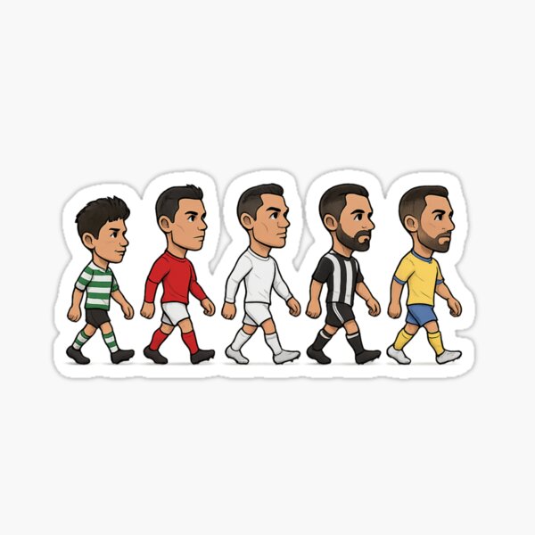 Item preview, Ronaldo Evolution Sticker – Cartoon Football Art from Sporting to Al-Nassr designed and sold by Final Whistle Art.