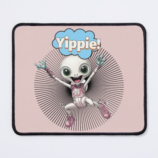 Item preview, Cheerful Alien, leaping into tunnel, shouting Yippie, wearing sneakers designed and sold by MoodCircuit.