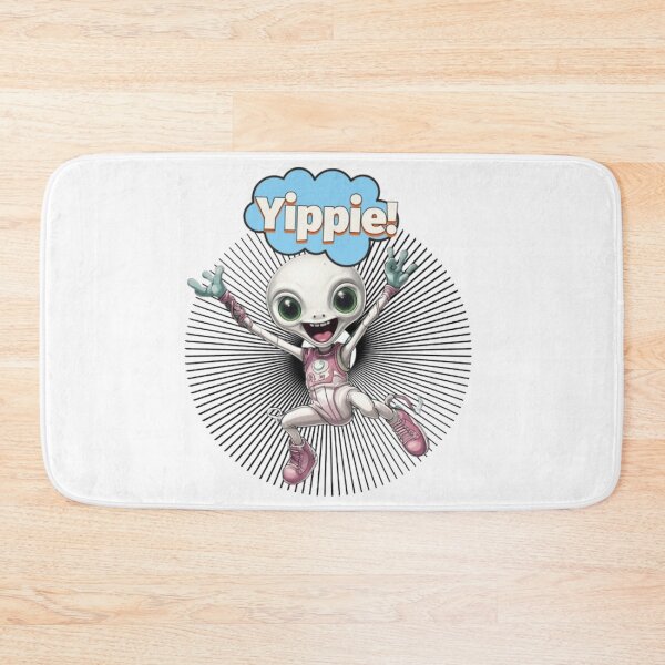 Item preview, Cheerful Alien, leaping into tunnel, shouting Yippie, wearing sneakers designed and sold by MoodCircuit.