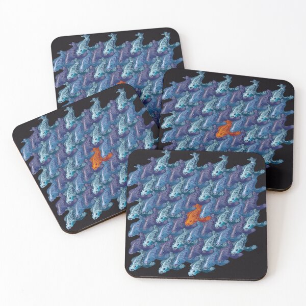 Item preview, Opposites Attract: Blue Fish Tessellation – Escher-Inspired Geometric Art designed and sold by Richards little art shop.