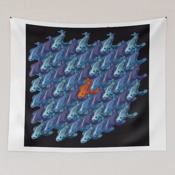 Item preview, Opposites Attract: Blue Fish Tessellation – Escher-Inspired Geometric Art designed and sold by Richards little art shop.