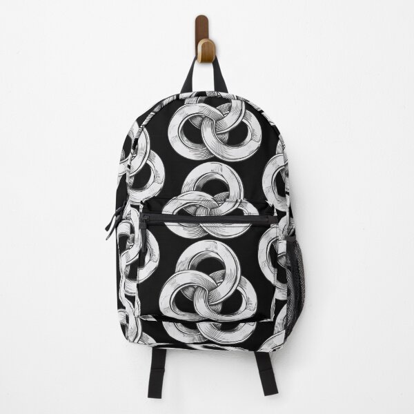 Item preview, Black and white abstract of three interconnected circles, creating a knot-like form against, Three rings intersect, Three linked circles, Three connected circles, Three intertwined circles designed and sold by Danler.