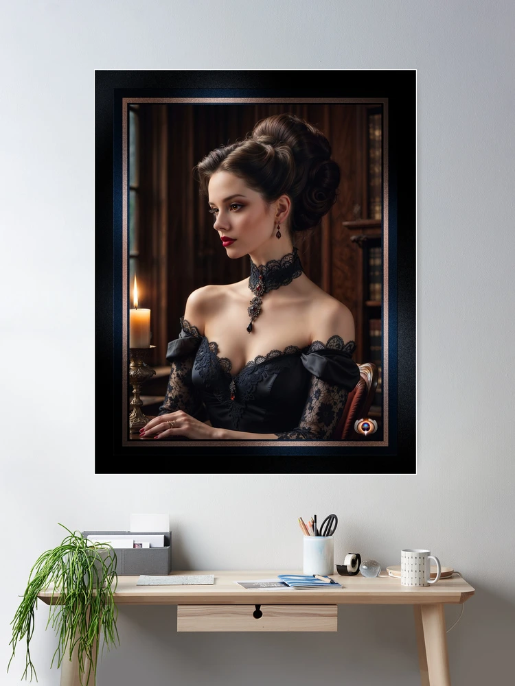 Portrait of Celestine Moreau In Black Lace And Silk By Candlelight AI Concept Art by Xzendor7 | Klasická kráska 2 Portrait of Celestine Moreau In Black Lace And Silk By Candlelight Alluring AI Concept Art by Xzendor7 Room Decor Poster Art Print