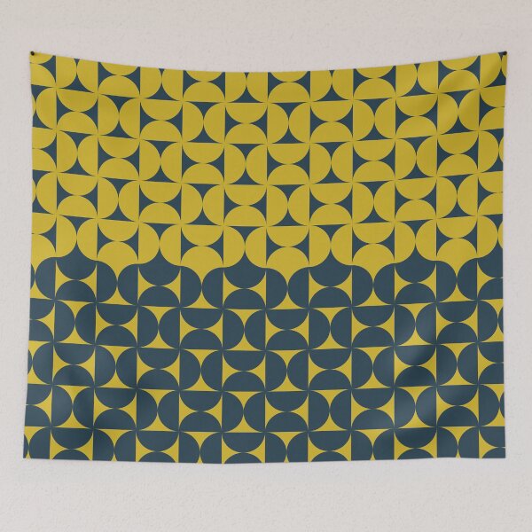 Item preview, Midcentury Modern Retro Geometric Patterns v9 in Lime Navy Blue designed and sold by nineFlorals.