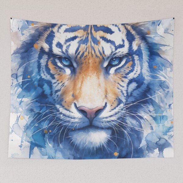 Item preview, Eyes of Icefire – Intense Blue-Eyed Tiger in Watercolor Fury designed and sold by AshiraCreations.