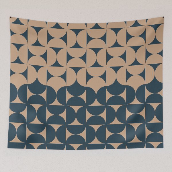 Item preview, Midcentury Modern Retro Geometric Patterns v5 in Navy Blue Dark Beige designed and sold by nineFlorals.