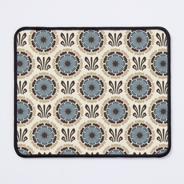 Item preview, KF 0375 D - Vintage Retro Dahlia 70s Floral Pattern in Blue Brown designed and sold by KhakiFinch.