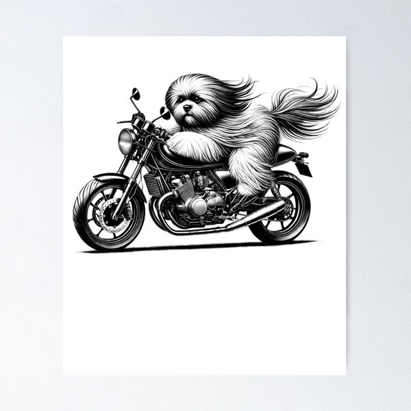 Item preview, Cool Lhasa Apso Riding a Motorcycle Biker Dog Lover designed and sold by Kimberley King Art  King Art.