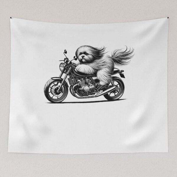 Item preview, Cool Lhasa Apso Riding a Motorcycle Biker Dog Lover designed and sold by Kimberley King Art  King Art.