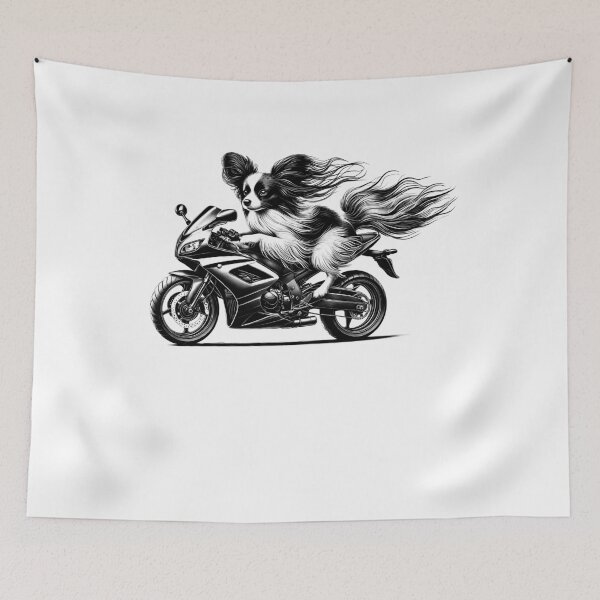 Item preview, Cool Papillon Riding a Motorcycle Biker Dog Lover designed and sold by Kimberley King Art  King Art.