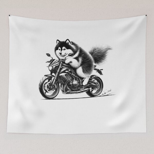 Item preview, Cool Pomsky Riding a Motorcycle Biker Dog Lover designed and sold by Kimberley King Art  King Art.