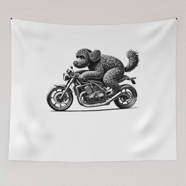 Item preview, Cool Portuguese Water Dog Riding a Motorcycle Biker Dog Lover designed and sold by Kimberley King Art  King Art.