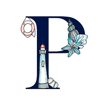 "Letter P - Navy uppercase Alphabet, sea life, seashells, ocean ...