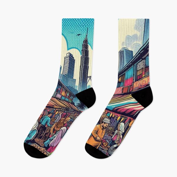 Item preview, Kuala Lumpur Market Comic Design – Vibrant AI Artwork for Clothing, Accessories & Malaysian Urban Travel Fashion designed and sold by knalpot-design.