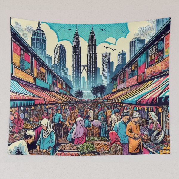 Item preview, Kuala Lumpur Market Comic Design – Vibrant AI Artwork for Clothing, Accessories & Malaysian Urban Travel Fashion designed and sold by knalpot-design.