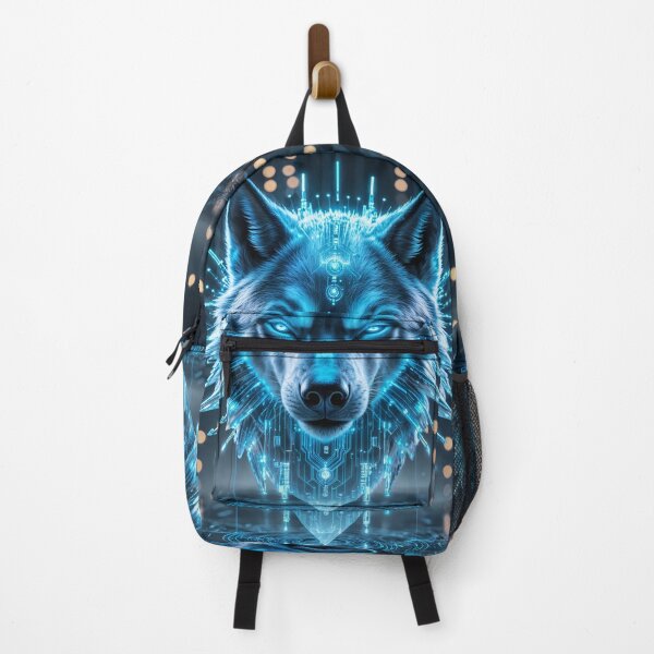 Item preview, Cyber Wolf Head | Futuristic Neon Tech Wolf | Symmetrical Glowing Spirit Animal Design designed and sold by CreativeVisionsHub.