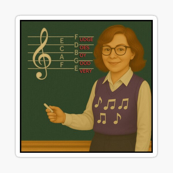 Artikel-Vorschau von Retro Musiklehrer Violinschlüssel Mnemonische Tafelkunst, designt und verkauft von Cozy Creative Design.