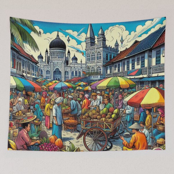 Item preview, Medan City Market Comic Design – Colorful AI Artwork for Clothing, Accessories & Indonesian Urban Travel Fashion designed and sold by knalpot-design.
