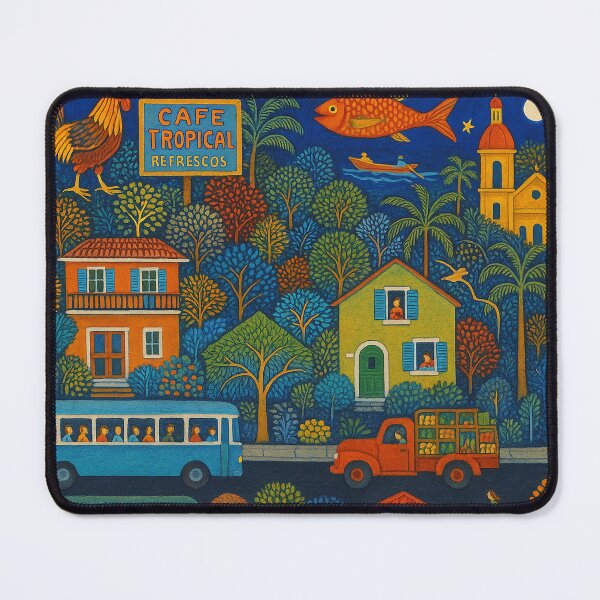 Item preview, Cape Tropica Vibrant Folk Art Townscape	 designed and sold by weirdfishes123.