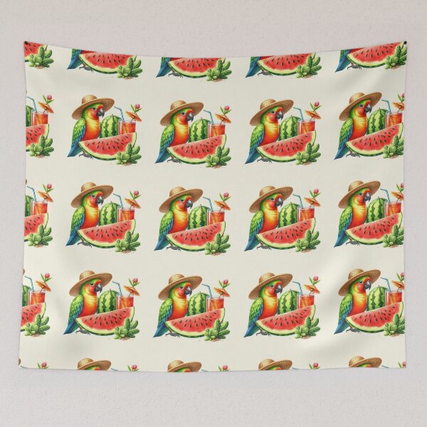 Item preview, Cute cockatoo Cartoon parrot with watermelon, parrot in hat, cocktail, cactus, summer designed and sold by Coolparrotgirl.