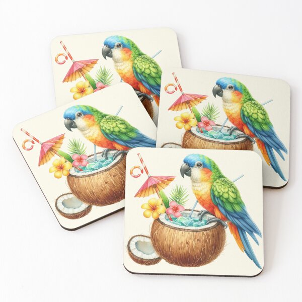 Item preview, Cute  Cartoon parrot drinking cocktail from coconut designed and sold by Coolparrotgirl.