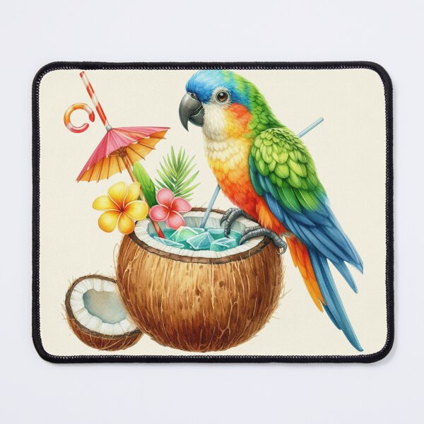 Item preview, Cute Cartoon parrot drinking cocktail from coconut designed and sold by Coolparrotgirl.