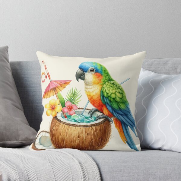 Item preview, Cute  Cartoon parrot drinking cocktail from coconut designed and sold by Coolparrotgirl.