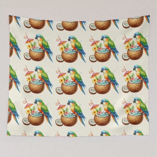 Item preview, Cute  Cartoon parrot drinking cocktail from coconut designed and sold by Coolparrotgirl.
