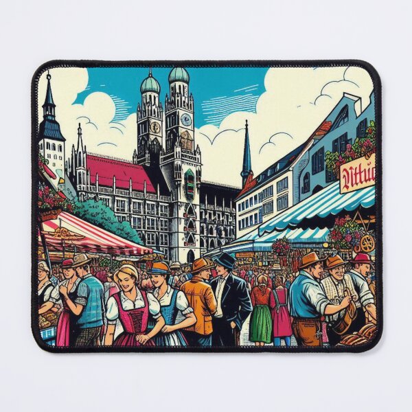 Item preview, Munich Market Comic Design – Vibrant AI Illustration for Clothing, Accessories & German City Travel-Inspired Fashion designed and sold by knalpot-design.