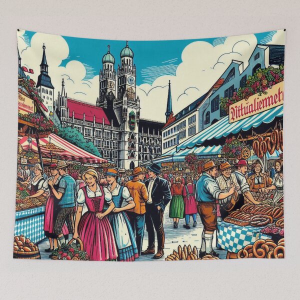 Item preview, Munich Market Comic Design – Vibrant AI Illustration for Clothing, Accessories & German City Travel-Inspired Fashion designed and sold by knalpot-design.