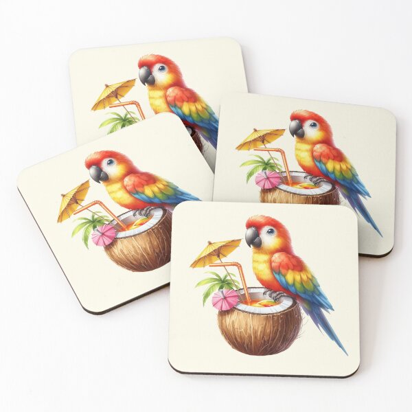 Item preview, Cute  Cartoon parrot drinking cocktail from coconut designed and sold by Coolparrotgirl.