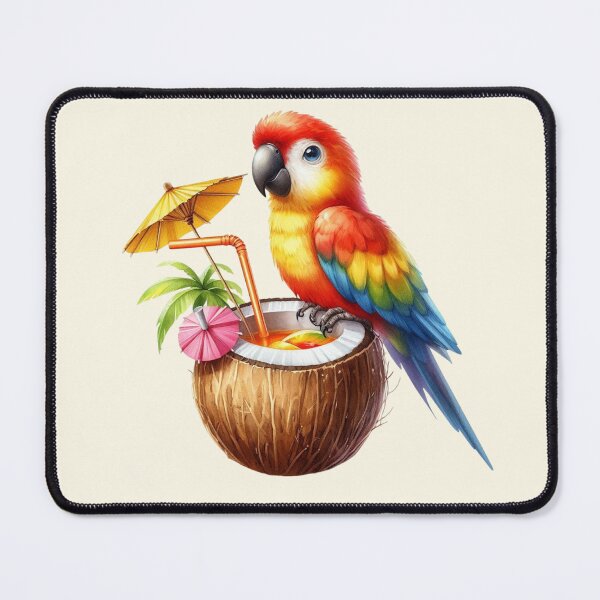 Item preview, Cute Cartoon parrot drinking cocktail from coconut designed and sold by Coolparrotgirl.