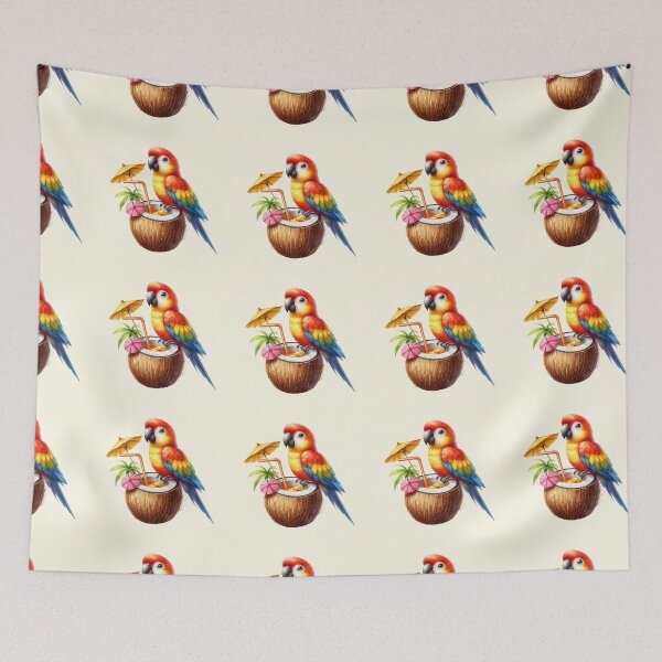 Item preview, Cute  Cartoon parrot drinking cocktail from coconut designed and sold by Coolparrotgirl.